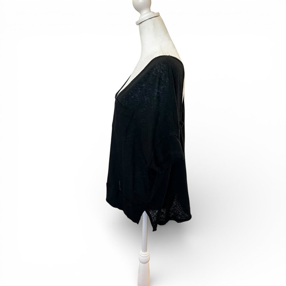 Free People Black Cutout Linen Back Tee XS Boho Festival Soft Grunge - Picture 4 of 11
